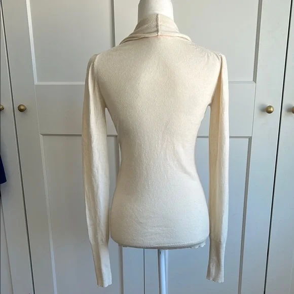 Inhabit Cream Cashmere Long Sleeve Sweater with Shawl Collar | Small - Picture 2 of 4